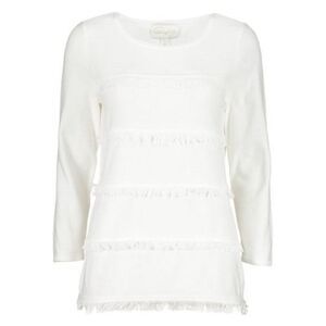 Pappagallo White Tiered-Fringe 100% Cotton Pullover Sweater size L